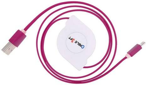 Micro-B / USB-A infällbar USB-kabel - Rosa - 1 meter - rosa