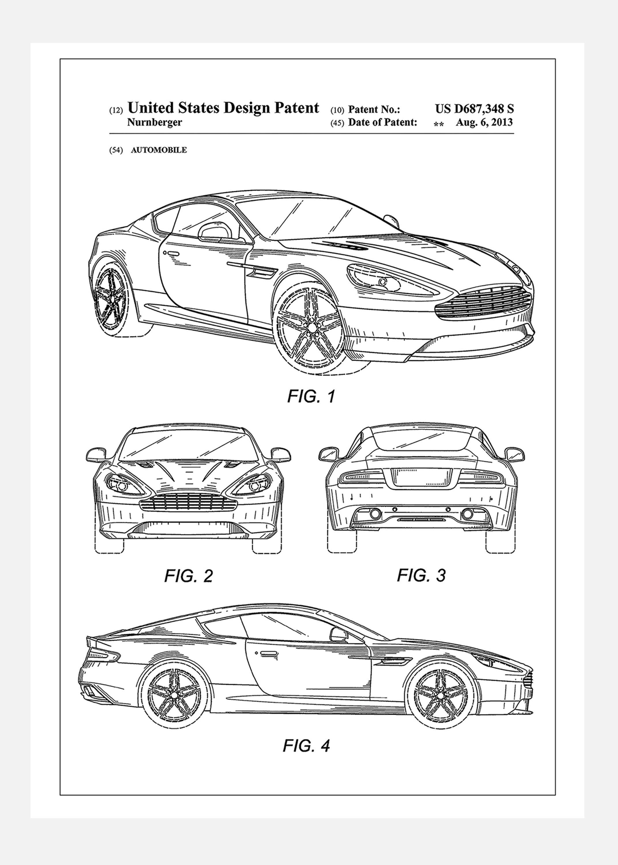 Patent Print - Aston Martin - White Canvastavla (50x70 cm)