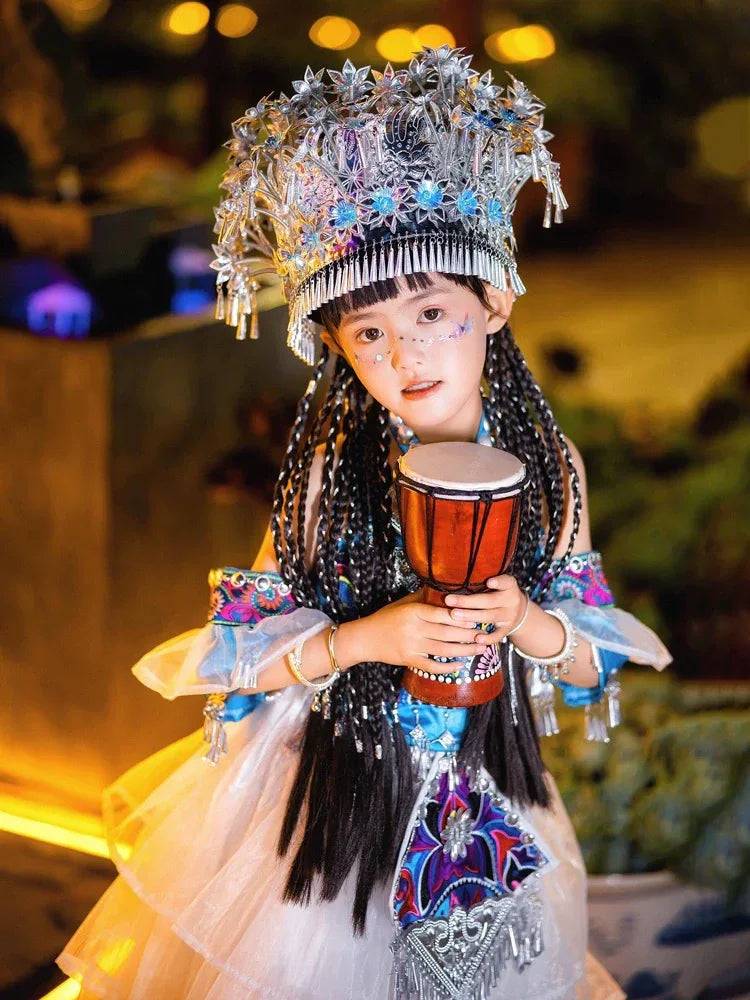 Miao Purple Clothing Xinjiang Girls Ethnic Style Stage Performance Walk Show - Separate hat / 110cm