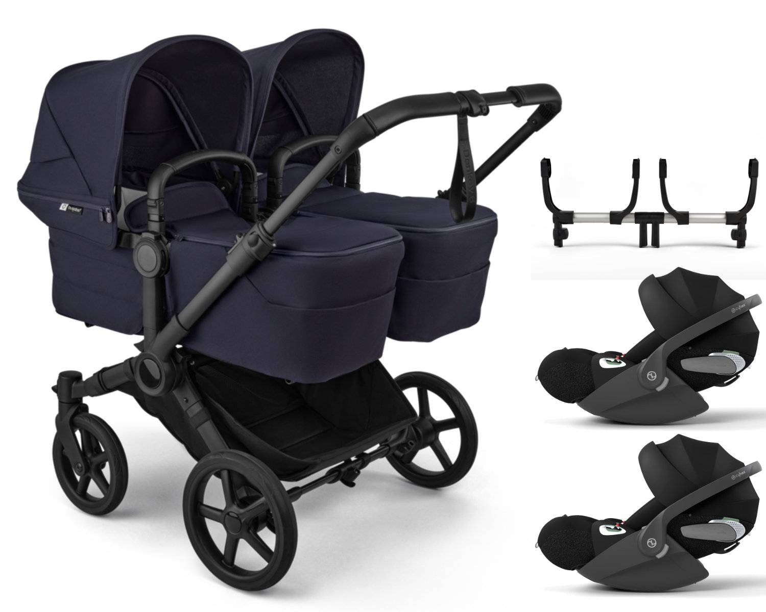 Bugaboo Donkey 6 Twin 3-in-1 Set incl. 2x Cybex Cloud T i-Size - Black / Deep Indigo