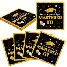 Mastered It Graduation Servetter 2025 Black Gold Examen Dekorationer Vi är så stolta över dig Klass av 2025 Examen Pappersservetter för Master College - Bemästrade det Graduation (En-Storlek)