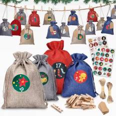 EIKJI Adventskalender för fyllning stor (18 x 13 cm), 24 jutesäckar adventskalender för fyllning av tyg, adventskalender själv, adventskalender påse, adventskalender 2024 barn