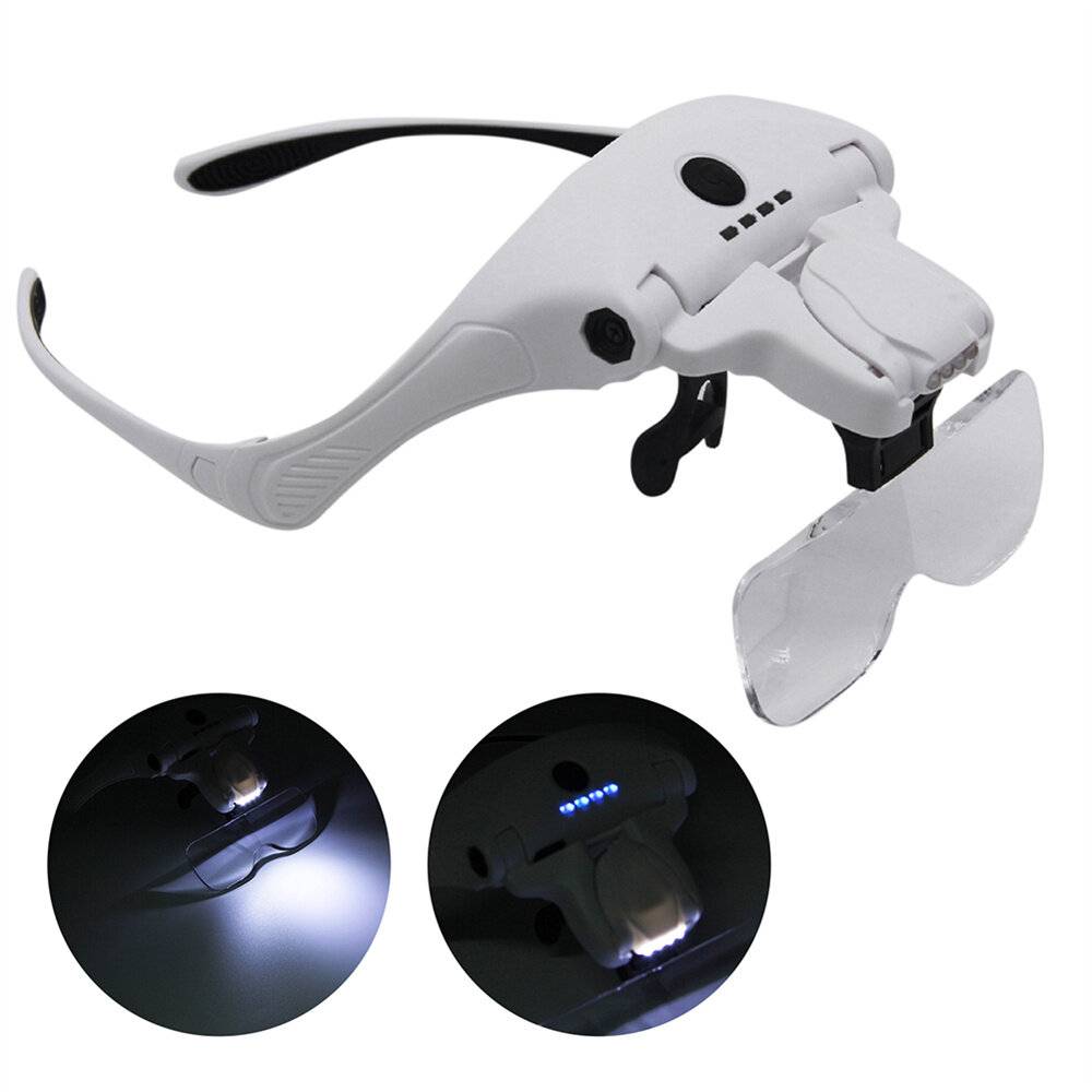 300mah Professionella Förstoringsglasögon med 5 linser 1X-3.5X 4 LED Pannband Lupplampa USB-laddning Juvelerare Reparati