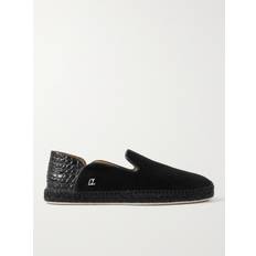 Christian Louboutin - Collapsible-Heel Croc-Effect Leather-Trimmed Suede Espadrilles - Men - Black - EU 42