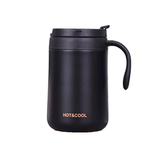 Gteller 500 ml rostfritt stål kaffemugg, dubbelvägg isolerad vakuummugg med lock och handtag som håller dryck varm och kall (svart)