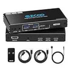 4K@120 Hz USB-C KVM-omkopplare HDMI2.1, 2 bärbara datorer med 2 USB 2.0-portar L/R MIC OUT Share 1 bildskärm, tangentbord, mus, hårddisk, skrivare med PD100 W strömförsörjning, 2 typ C-kabel,