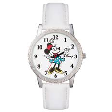 Disney Minnie Mouse Quartz White Leather Strap Girls Watch MN1383