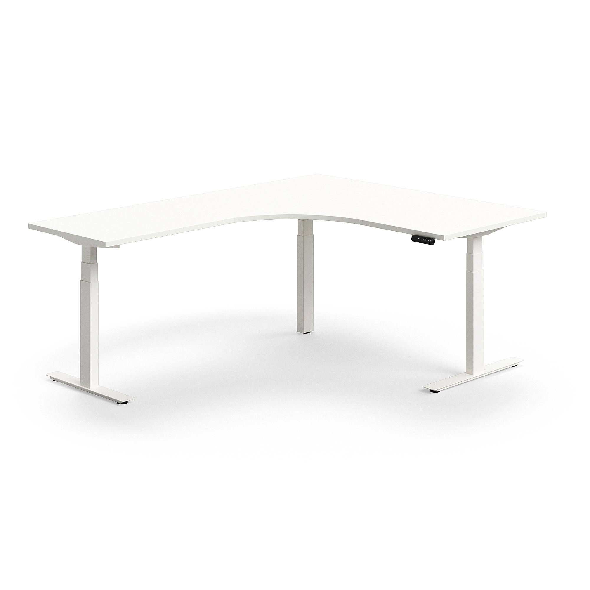 Hörnskrivbord QBUS, höj- och sänkbart, 1600x2000 mm, vit