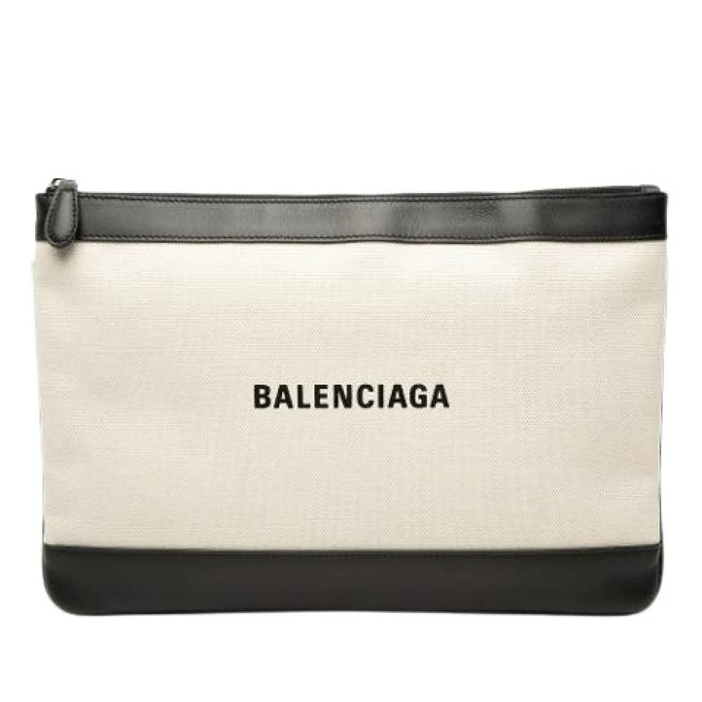 Balenciaga Vintage Pre-owned Navy Clip Clutch - Vintage - Dame - Beige - ONE SIZE - Læder