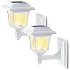 LeiDrail Solcellslampor för utomhusbruk, 2 lägen Edison Solar Vägglampa utomhus vattentät 15 lumen solcellslampor för utomhusbruk, dekorativ för staket, trädgård, hönshus, lekhus, vit (2 stycken)