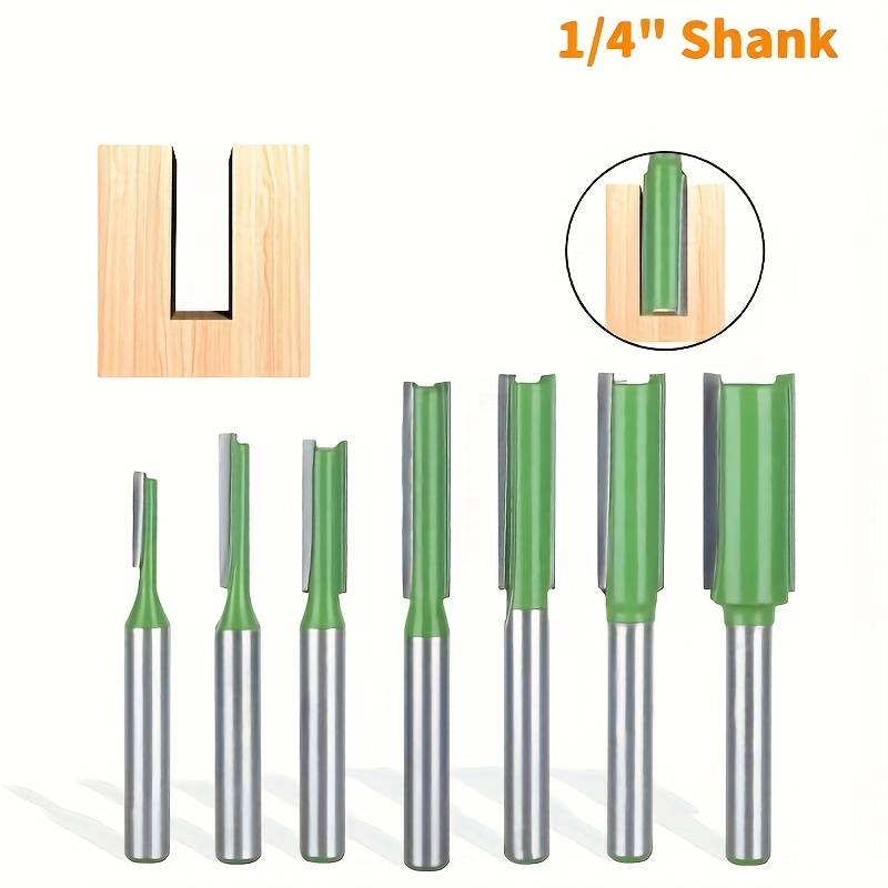 TEMU 7pcs 1/4" Shank Carbide Double&single Flute Straight Router Bit Set, 3/4/5/6/8/10/12mm Cutting Diameter Straight Bit Milling Cutter For Woodworking-