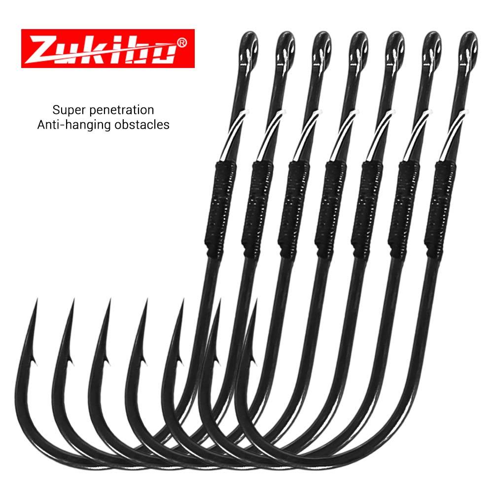 ZUKIBO 10pc Straight Handle Obstacle Hook Ptfe High Carbon Steel Texas Bass Soft Bait Hook Silent Fishing Tool, Anti Hook Grass