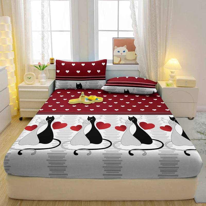 1 Cartoon Fun Animal Printed Matte Fitted Sheet, Bedroom Printed Bed Cover, Bedding (Excluding Pillowcases) - HeartToHeartImprint / 99x190cm