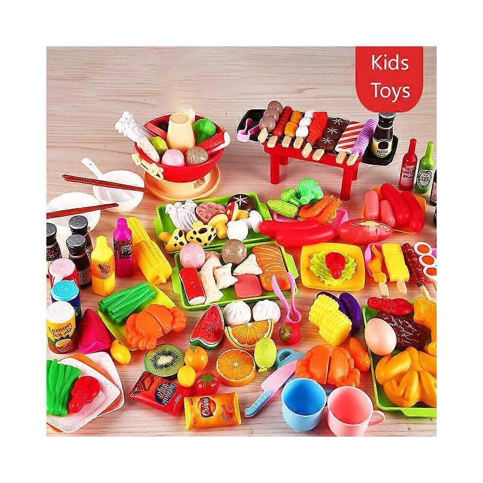 (J 101PCS) Kids Pretend Play Kitchen Toys Simulation Food Grill Cooking Toys Kids Learning Playhouse Interactive