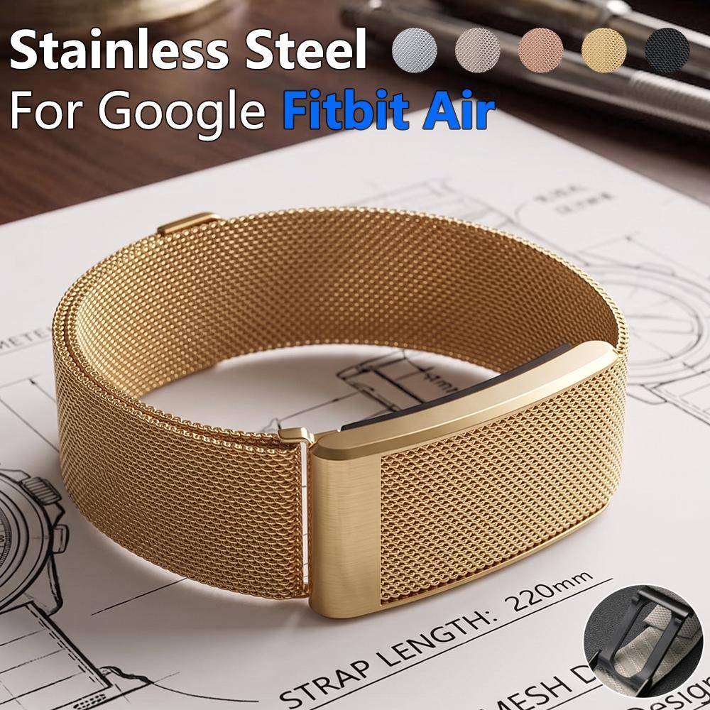 Armband i rostfritt stål för Google Fitbit Air Byt till Whoop 5.0 Skyddskåpa Milanese Magnetiskt Armband för Män Kvinnor black
