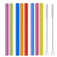 8 st Bubble Tea Sugrör plast, 26 cm x 10 mm breda smoothie-sugrör, färgglada tjocka sugrör, Bubbletea långa sugrör återanvändbara med 2 rengöringsborstar för juicer, milkshakes