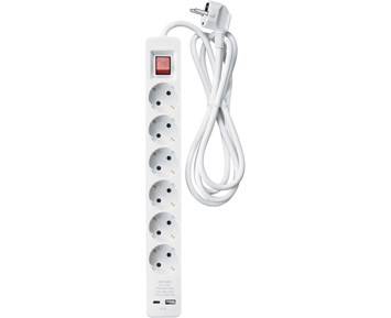 Andersson PWS-C2000 - Power Strip 6-Socket USB-A + USB-C 3m, white
