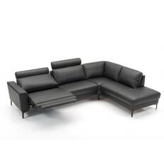 Stamford 2600 sofa med open end til Højre - Set forfra og el-recliner - 300 x 210 cm. - Sort Madras læder