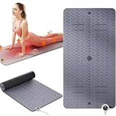 Elektrisk uppvärmd yogamatta, 8 mm förtjockad TPE mjuk träningsmatta, halkfri yogamatta for vintern, träningspass varm yogamatta, temperaturjusterbar 10-60℃, 1-12h timer, for hemmet(Gray)