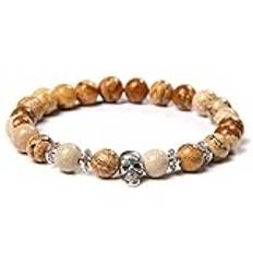 Dödskalle armband för män kvinnor naturlig sten tigeröga armband malakit labradorit 8 mm pärlor stretch armringar punk smycken, bildsten, 17 cm