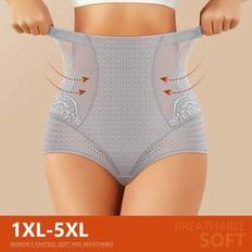 Plusstorlek Dam Hög midja Shapewear, Enfärgad, Midjetränare, Sömlös, Bantning, Shapewear, Andningsbar - Grå (1XL,2XL,3XL,4XL,5XL)