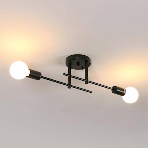Riserva Industriell taklampa, 2 lampor E27 Vintage Sputnik Ljuskrona, svarta metalltaklampor, DIY retro taklampa för sovrum, kök, vardagsrum, kaffe
