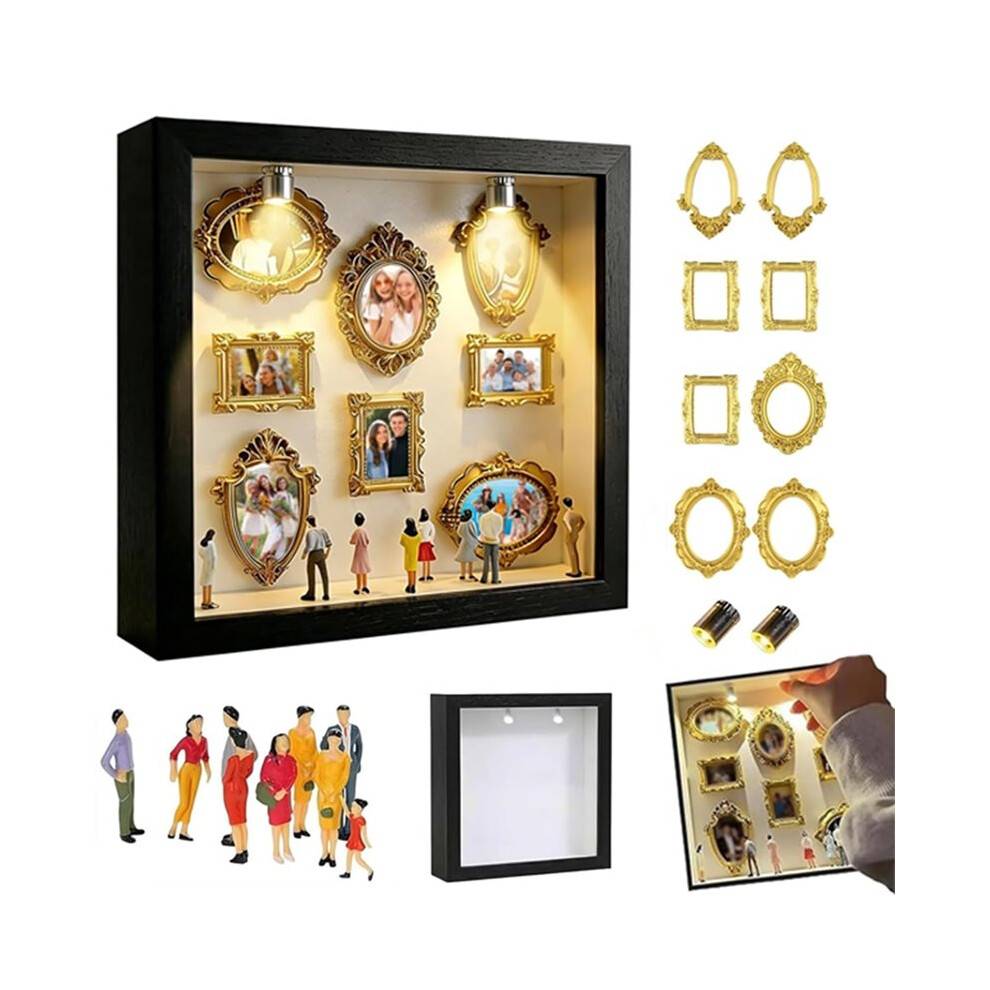 DIY Museum Silhouette Box, Shadow Box Frame Miniature People Figures and Lights, Photo Frame Gifts for Women Men