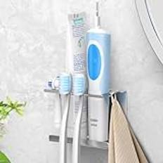 Luxspire Toothbrush Holder Wall Mounted, Electric Toothbrush Holders for Bathroom with 6 Brush Slots Self Adhesive Toothpaste Razor Toothbrush Organizer Toothbrush Head Holders for Bathroom, Silver