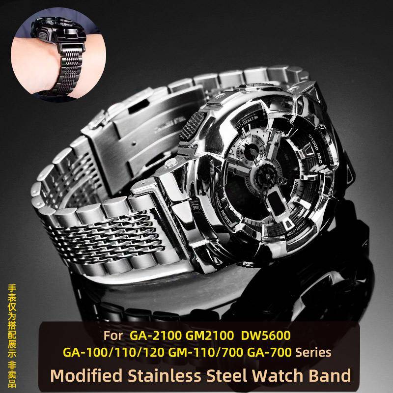 För Casio G-SHOCK GA-2100 GM2100 GM-110 GA110/100 GA700 DW5600 GW-B5600 modifierat rostfritt stålarmband Herr Metallklockarmband