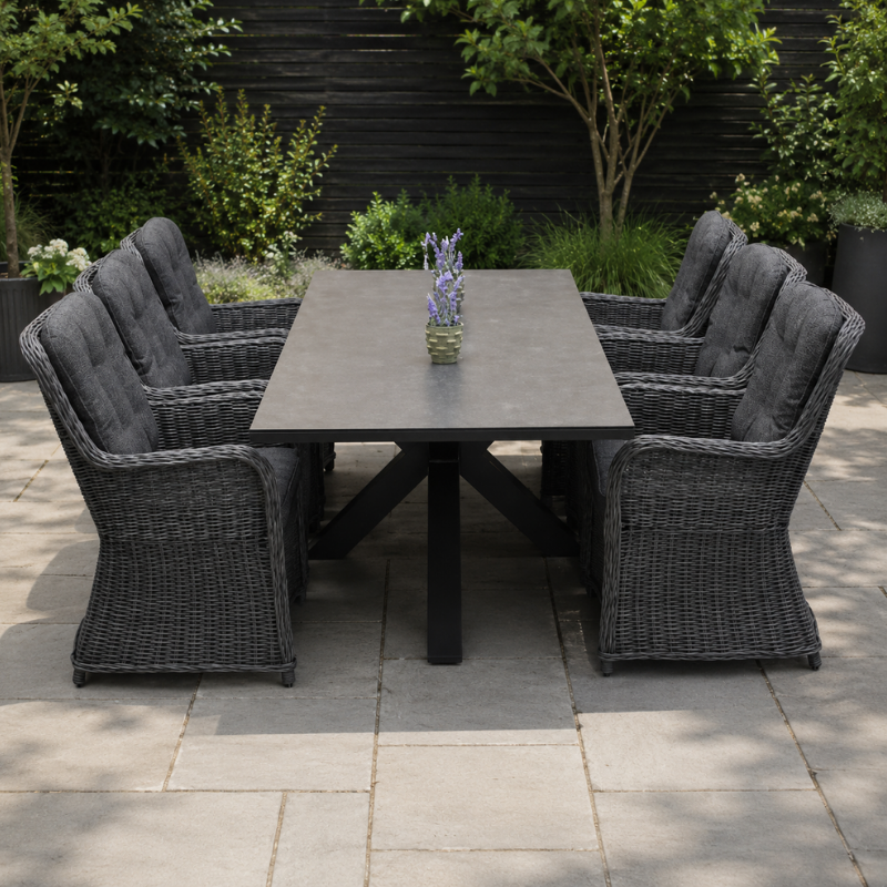 Star Table spisebord med 6 Hastings-stole i antracit