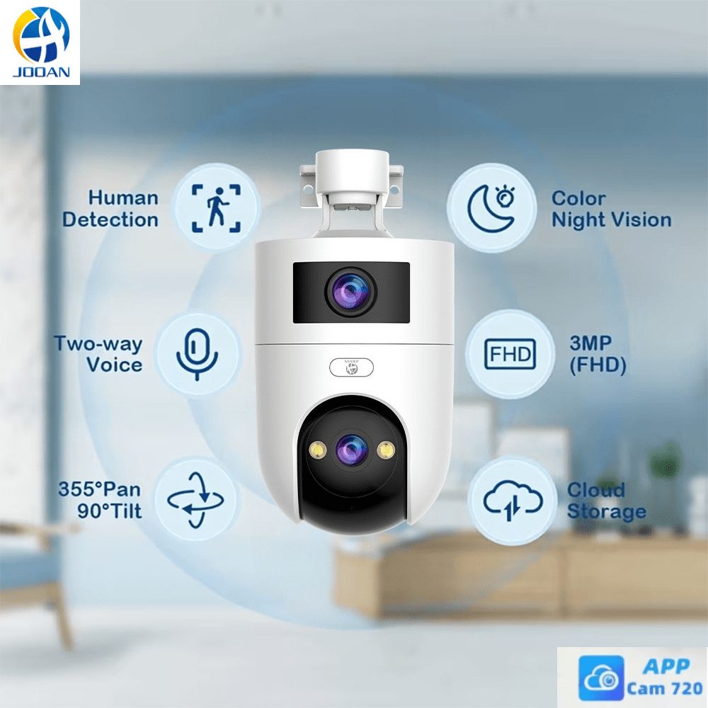 Jooan 3mp Fhd Dual Lens Camera, 5g Dual Band Wifi Stability, Intelligent Warning, Mobile Application Cam720, Day And Night Picture Quality, Intercom, 5x Zoom, Supports Memory Card/cloud Storage