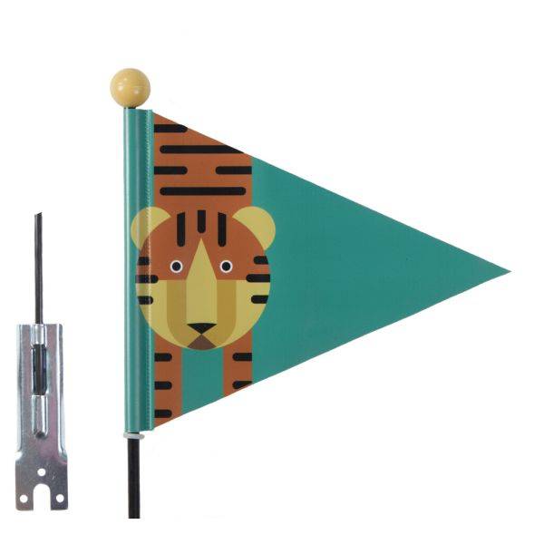 Cykelflag PexKids Tiger - grøn med tigerprint