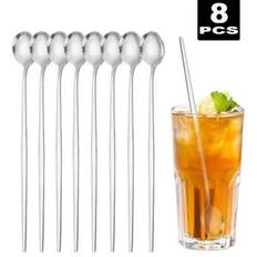 1/2/4/8 st glassskedar i rostfritt stål, cocktailskedar, blandningsskedar med långt skaft, lämpliga för hem, kök, restaurang, hotell - Silver (1 st sked,8 skedar,4 skedar,2 skedar)