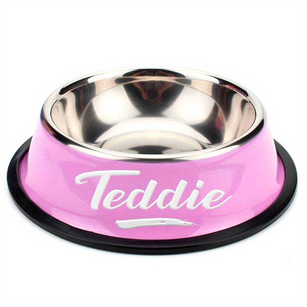 TEMU Personalized Anti Slip Stainless Steel Pet Bowl With Custom Name - Perfect For Cats And Dogs, Perfect For Food And