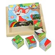UPKOCH 1 Set 3D Tredimensionell Sexsidig Målning Träpussel För Barn Kubpussel För Barn Trä Pedagogiska Leksaker Småbarn Kognition Pussel Djur Pussel Småbarn Pussel Leksaker