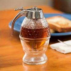 TEMU Honey Flasks With Storage Racks - Durable Plastic Kitchen Storage Containers, Suitable For Syrups, Sauces, And Condiments - Ideal For Homes And Restaurants, Transparent Material