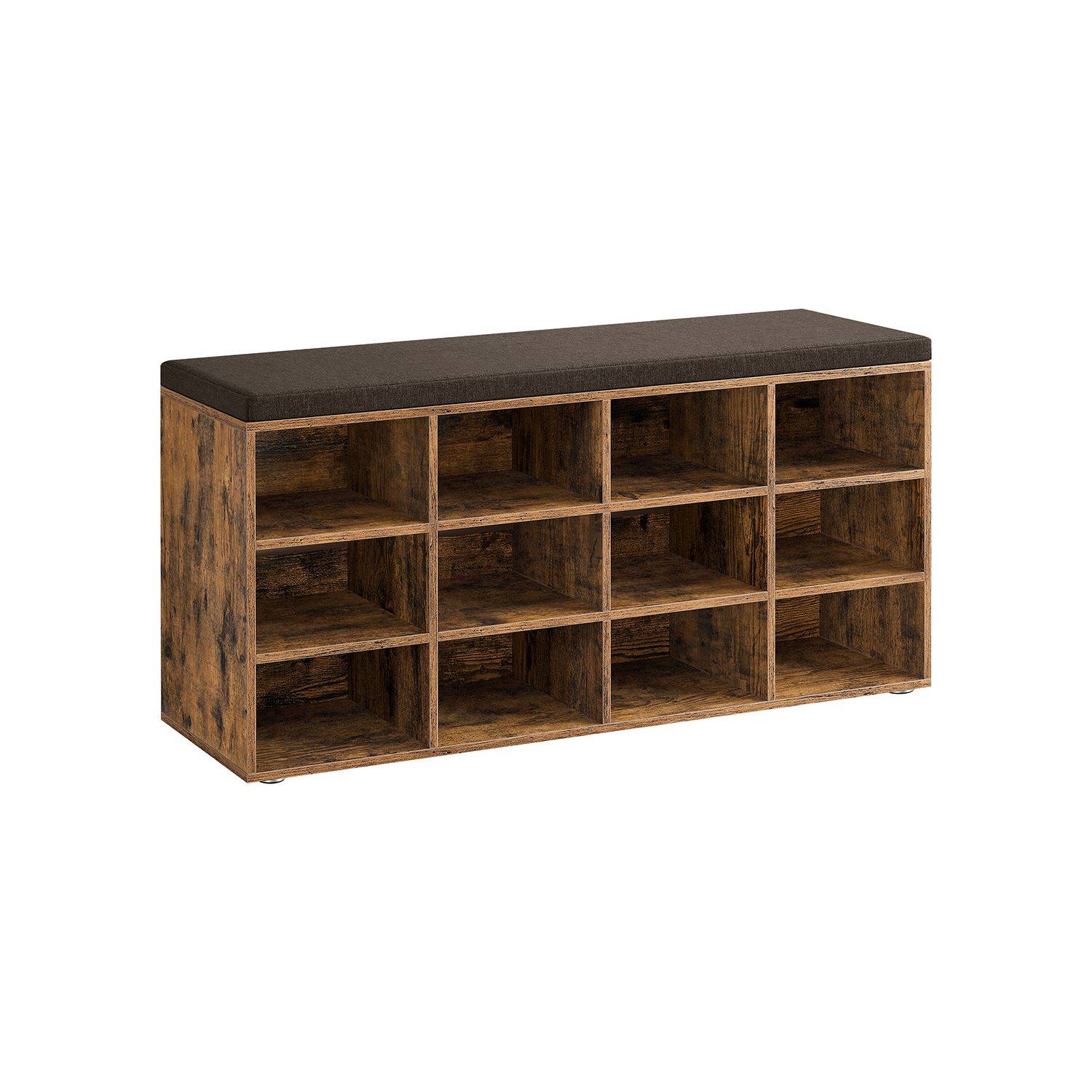 VASAGLE Shoe Bench, Storage Bench with Padded Seat, with Cushion, 12 Compartments, Adjustable Shelves, for Living Room, Hallway, 30.3 x 104 x 48 cm