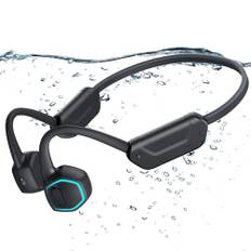 AGPTEK Benförande headset, 32 GB MP3-spelare simning vattentät IPX8 samtalshållare telefon och musik sport hörlurar bluetooth 5.3 trådlös öronkrok komfort för cykel löpning