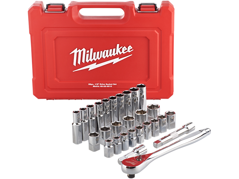 Milwaukee Topnøglesæt 1/2" korte/lange toppe 10-24mm, 28 dele.