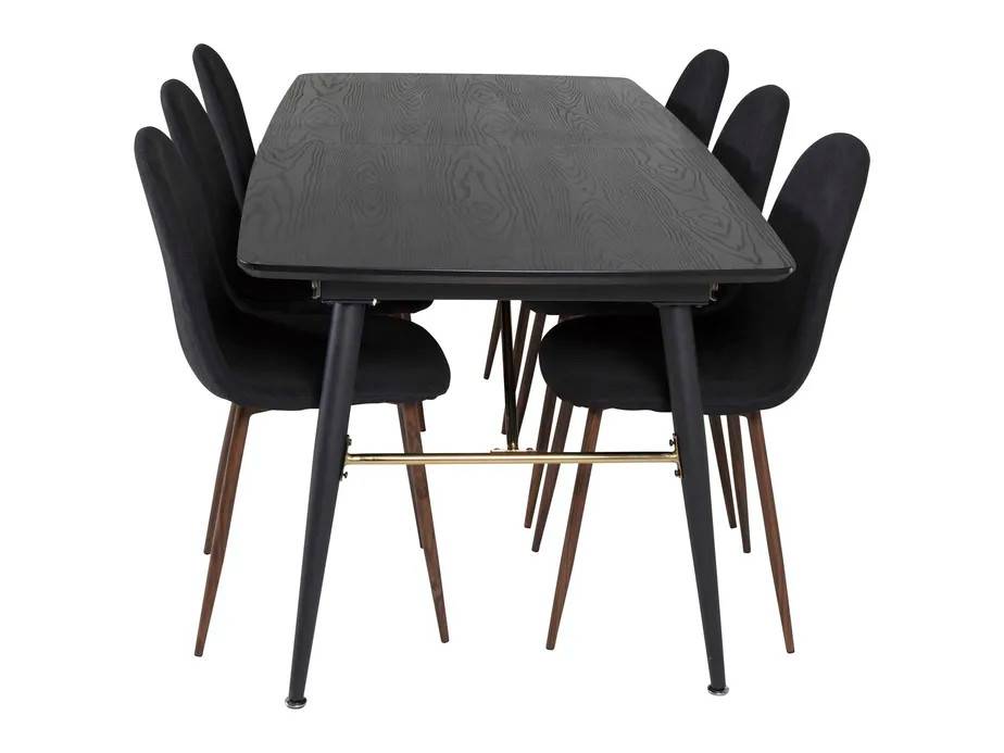 Venture Design Black Veneer & Polar spisegruppe Sort/sort 6 st stole & borde 180 x 85 cm