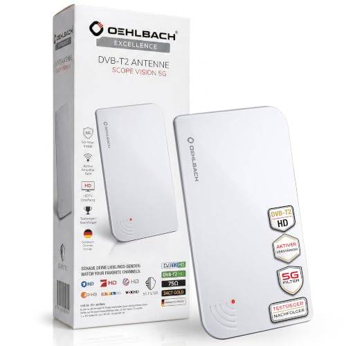 Oehlbach Scope Vision 5G DVB-T2 HD-antenn – digital inomhusantenn – aktiv DVB-T-förstärkare – efterträdare till vår testvinnare – med 5G-filter – vit