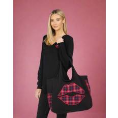 Lauren Moshi Fatima Plaid Lip Oversized Tote Bag - Black