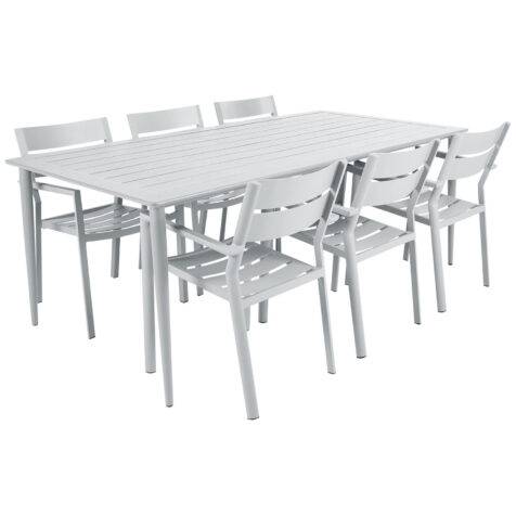 Delia/Nimes matgrupp vit - 6 stolar - 200x98 cm - Svart/Vit/Beige/Mörkgrå/Taupe/Grön/Röd