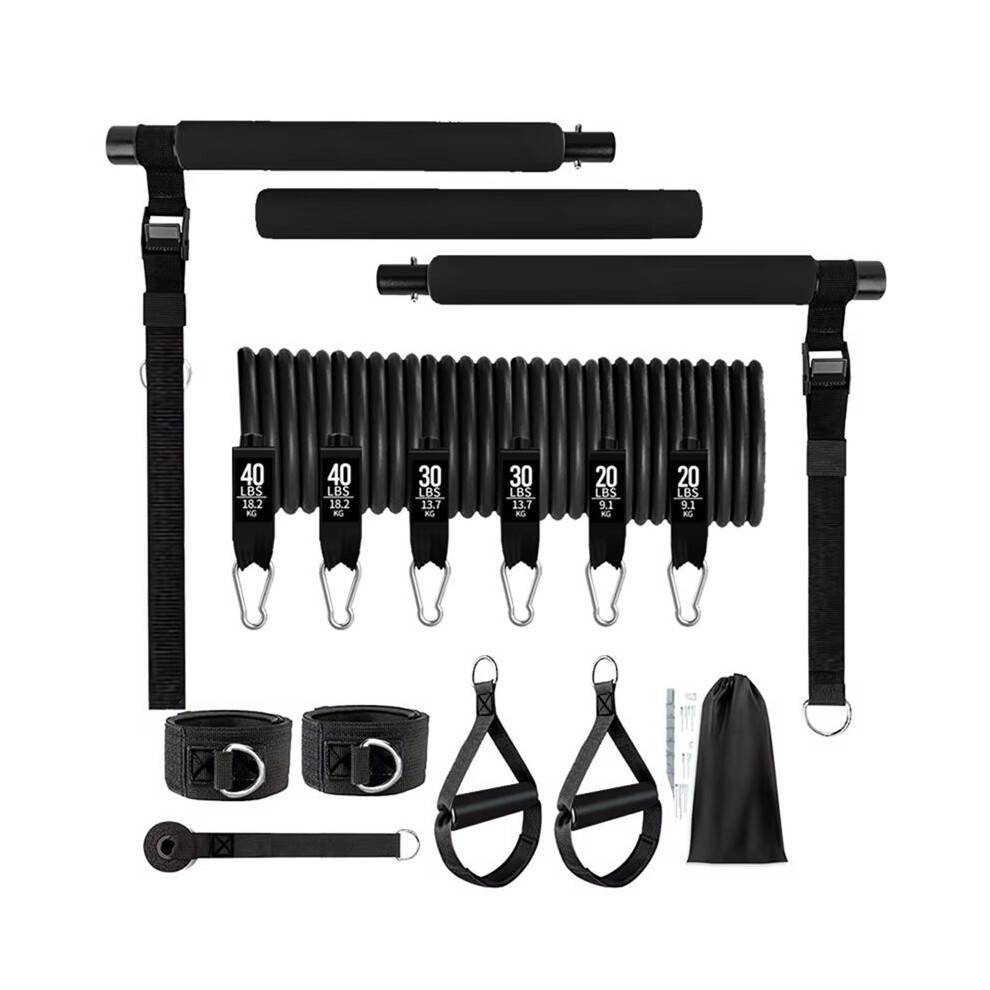 180lb Fitness Resistance Kit Full Body Workout Portable TPE Resistance Band Yoga Pilates Home Gym Fitness Set Black