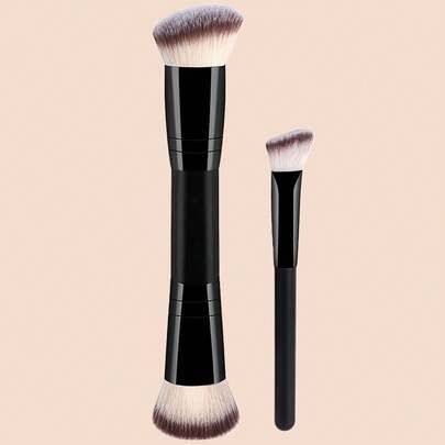 YZIMENG 2-delars sminkborsteset, 1 st. multifunktionell sminkborste med dubbla ändar för foundation, contour, puder, rouge och 1 st. svart triangulärt