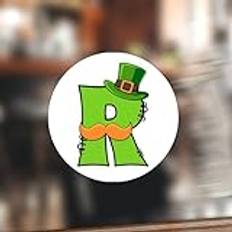 Swavecat initial bokstav R med Leprechaun hatt etikett klistermärken St. Patrick's Day grönt alfabet vinyl runda klistermärken etikett personligt klistermärke för presentkort kort kuvert