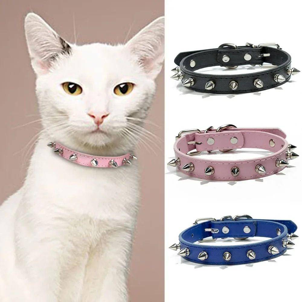 Läder Pet Spikade Nitade Halsband Coolt Husdjurshalsband Husdjursprodukter Husdjurshalsband Katter svart