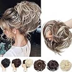 SEGO Elastisk knut med falskt lockigt hår förlängning XXL 80g hårboll updo rufsig hästsvans fläta # Ljusbrun/Ljusblond