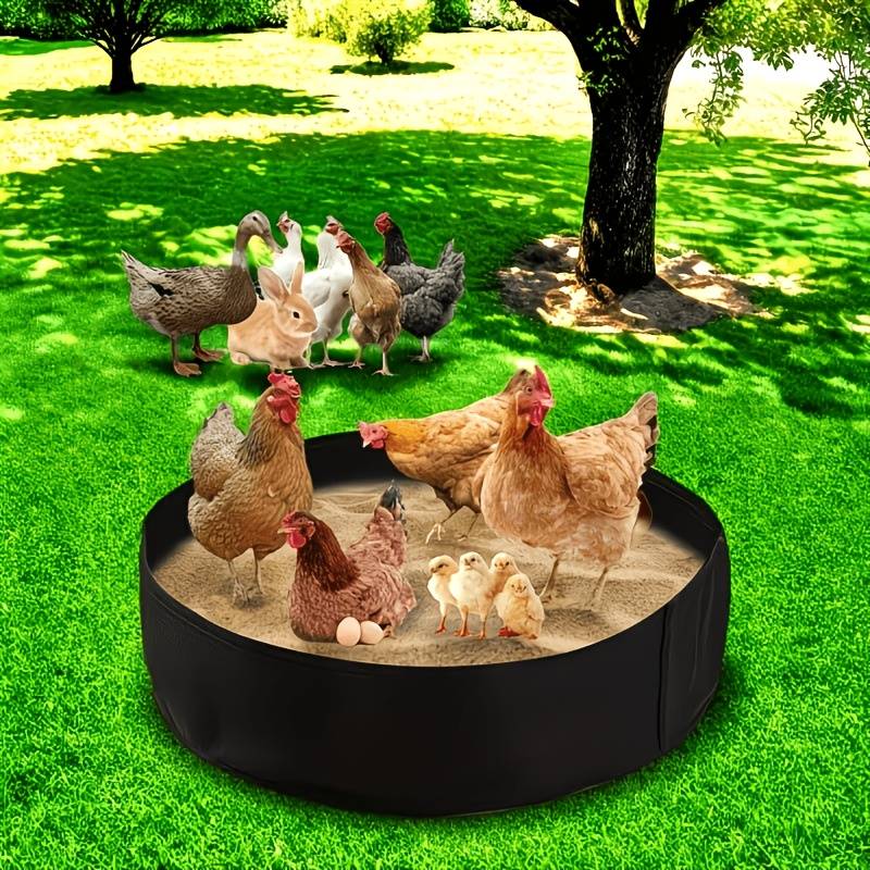 Large Chicken Dust Bath Tub For Poultry Raising Equipment, Heavy-duty Fabric Chicken Coop, Play Area For Chickens, Easy To Fill, Round Bird Bath Suitable For Poultry, Hens, Ducks, Chicks, And Pigeons