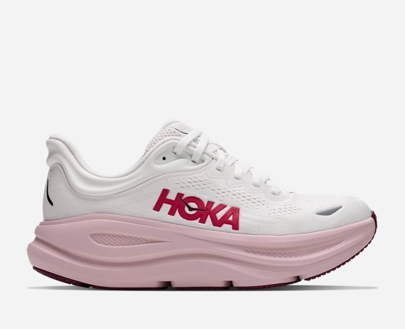 HOKA Bondi 9 Schuhe für Damen in White/Pink Opal Größe 43 1/3 | Straße